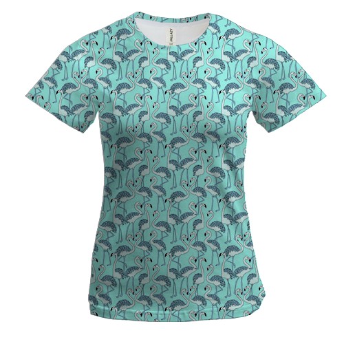 Жіноча 3D футболка з синіми фламінго