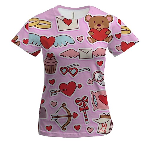 Женская 3D футболка Атрибуты Дня Валентина