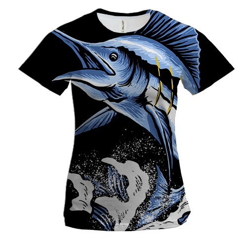 Женская 3D футболка с рыбой мечом