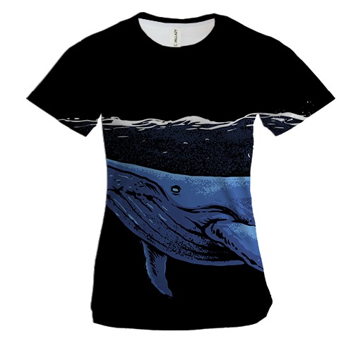 Женская 3D футболка с синим китом ночью