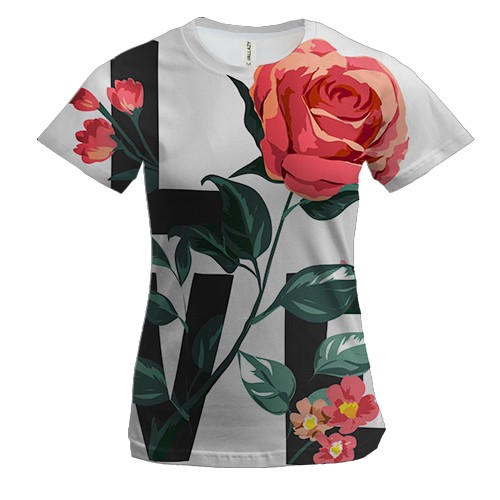 Женская 3D футболка с цветочной надписью "Love"