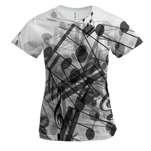 Женская 3D футболка с перемешанными нотами