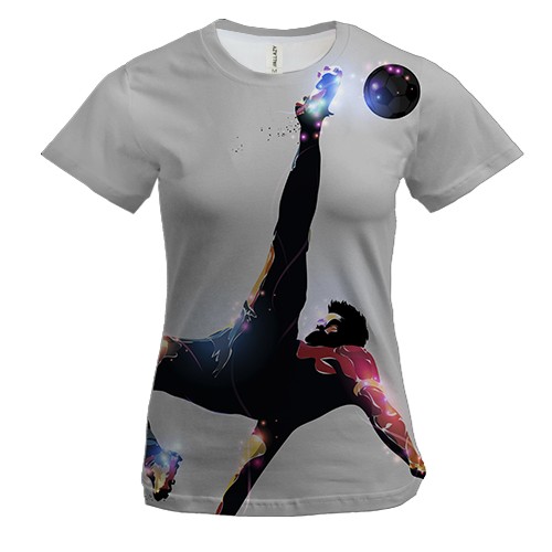 Женская 3D футболка с ярким футболистом в полете