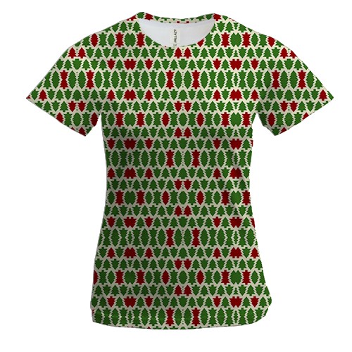 Женская 3D футболка с красными и зелеными ёлочками