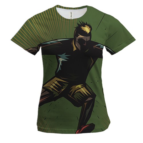 Жіноча 3D футболка з яскравим футболістом з ірокезом