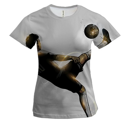 Жіноча 3D футболка з яскравим золотистим футболістом