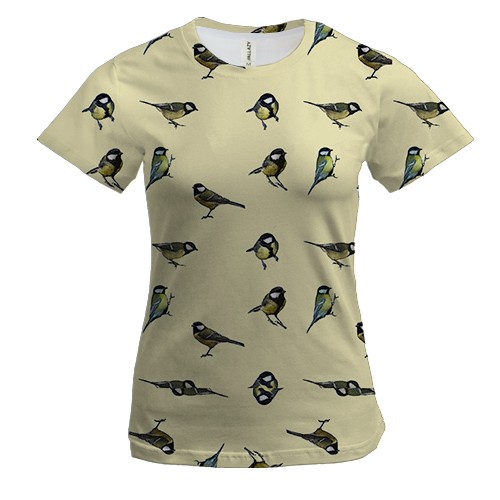 Женская 3D футболка с синицами