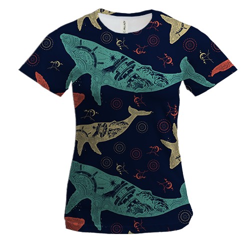 Жіноча 3D футболка з різнокольоровими китами