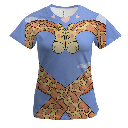 Женская 3D футболка с влюбленными жирафами