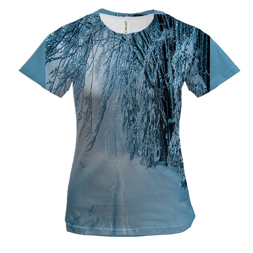 Женская 3D футболка со снежным лесом