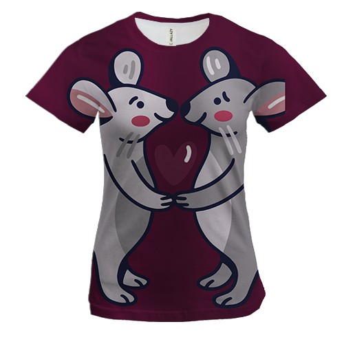 Жіноча 3D футболка з закоханими мишками