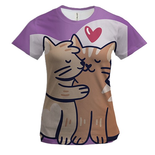 Женская 3D футболка с котами которые целуются