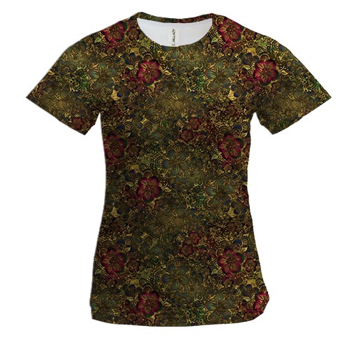 Женская 3D футболка с золотыми цветами