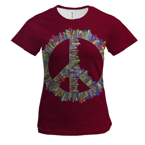 Женская 3D футболка с гербом мира и зданиями