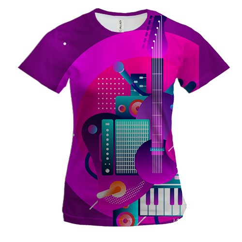 Жіноча 3D футболка з градієнтними музичними інструментами