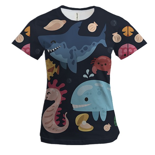 Женская 3D футболка с морскими существами
