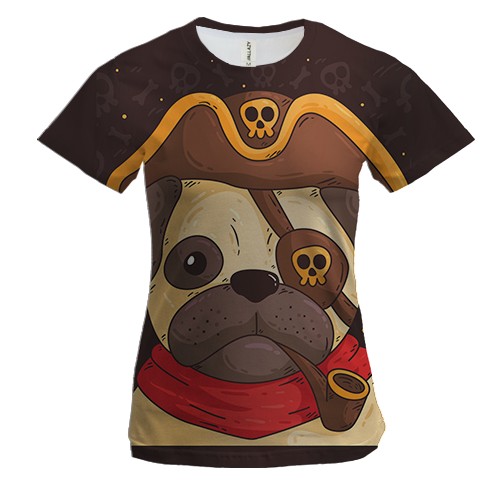 Женская 3D футболка с мопсом пиратом