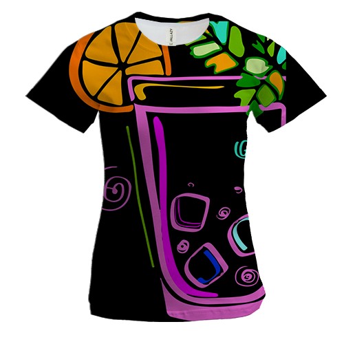 Женская 3D футболка с неоновыми коктейлями