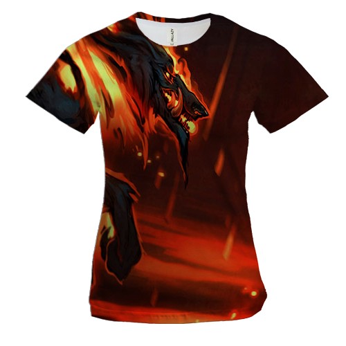 Жіноча 3D футболка з вогняним вовком