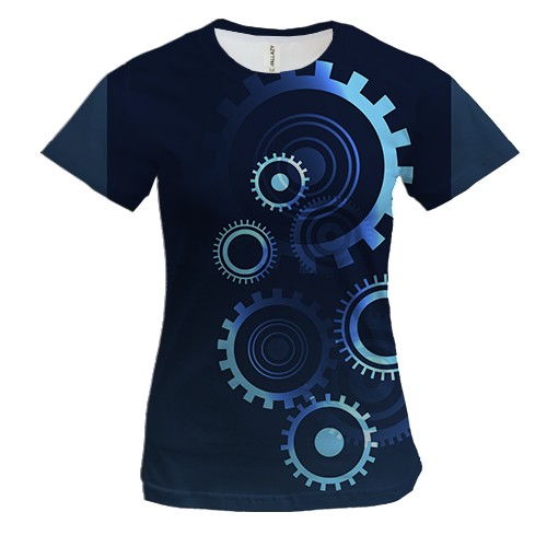 Женская 3D футболка с градиентными шестеренками