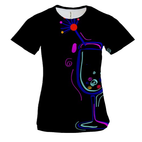 Жіноча 3D футболка з неоновими коктейлями (2)