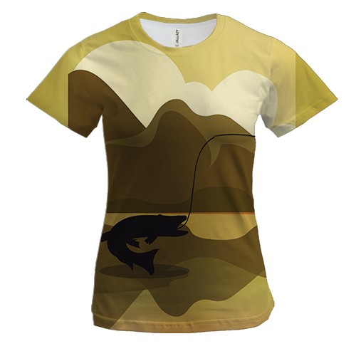 Жіноча 3D футболка з рибою на гачку на заході