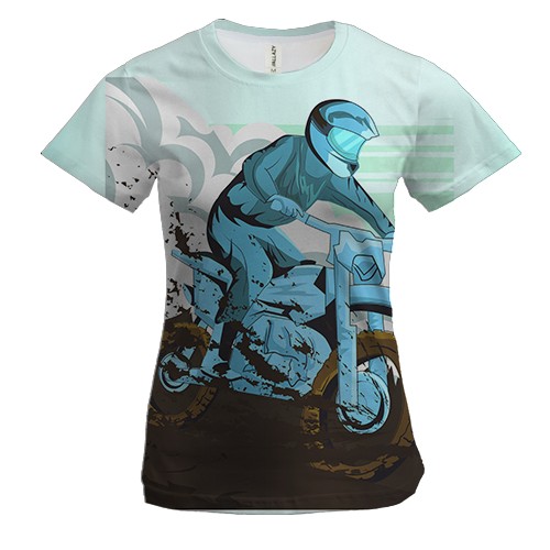 Женская 3D футболка с грязным мотоциклистом