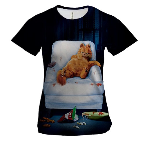 Жіноча 3D футболка з Гарфілдом на дивані