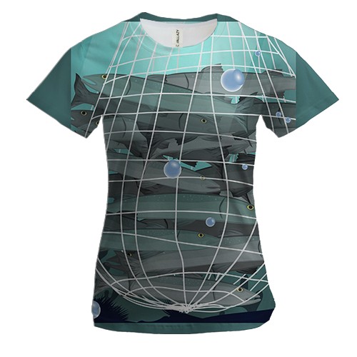 Женская 3D футболка с рыбами в сетках