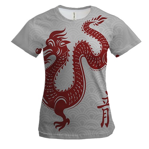 Жіноча 3D футболка з червоним китайським драконом