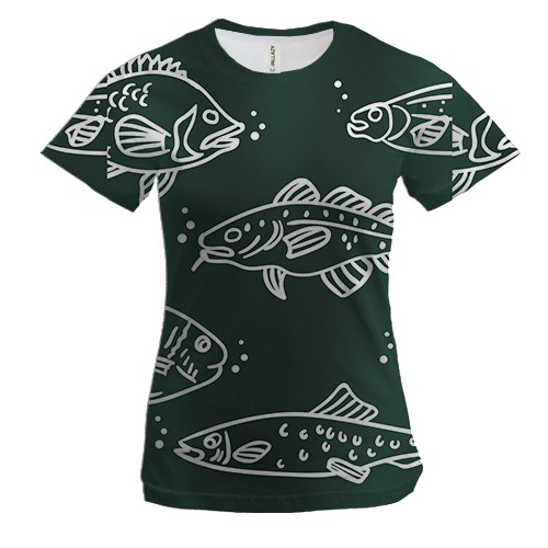 Женская 3D футболка с белыми рыбками