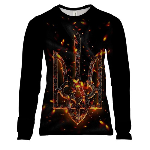 Женский 3D лонгслив с украинским гербом в огне