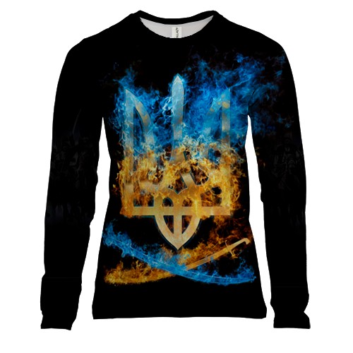 Женский 3D лонгслив с огненным тризубом