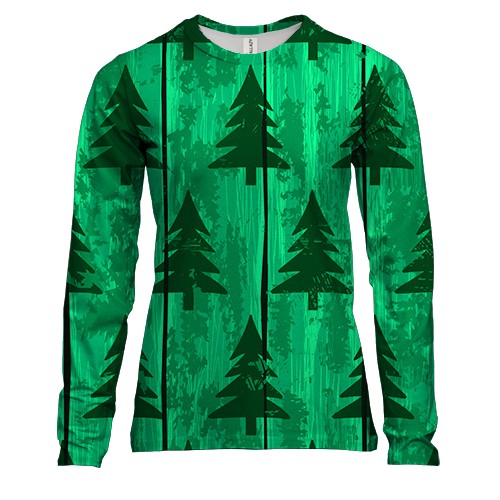 Женский 3D лонгслив с ёлочками на дереве