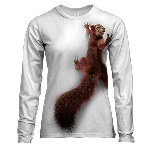 Женский 3D лонгслив Белочка на плече