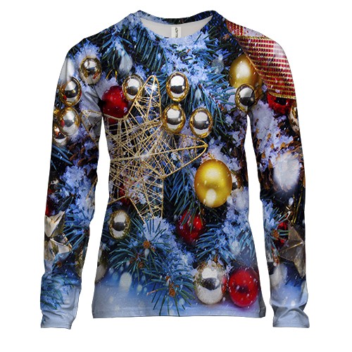 Женский 3D лонгслив с новогодней атрибутикой