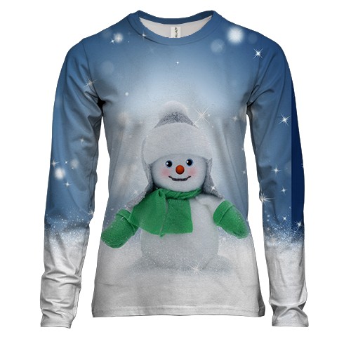 Женский 3D лонгслив со снеговиком в шарфе