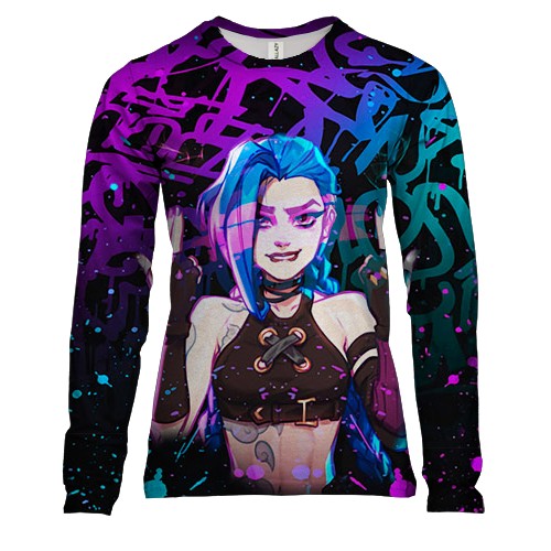 Женский 3D лонгслив League Of Legends - Аркейн Джинкс неон