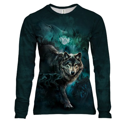 Женский 3D лонгслив с волками (АРТ)