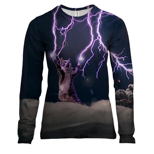Жіночий 3D лонгслів Грозовий кошак