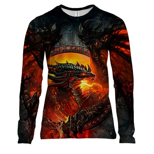 Женский 3D лонгслив с огнедышащим драконом