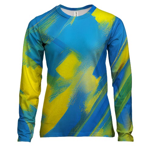 Женский 3D лонгслив желто-синие мазки