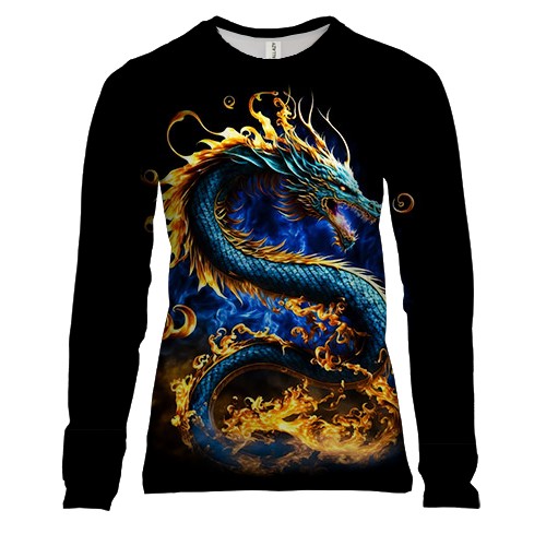 Женский 3D лонгслив с желто-синим драконом