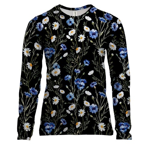 Женский 3D лонгслив с ромашками и васильками (АРТ)