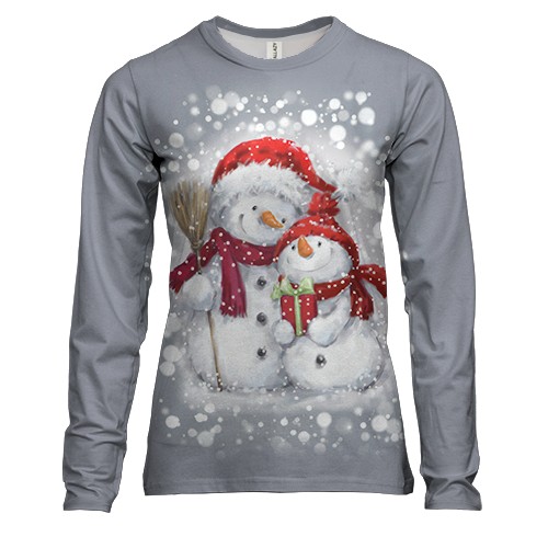 Женский 3D лонгслив со снеговичками