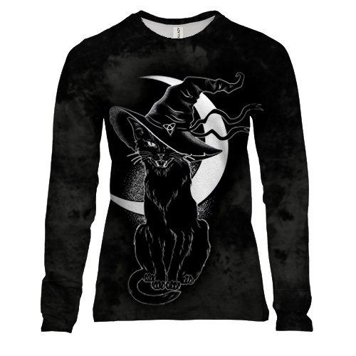 Женский 3D лонгслив Кошка-колдунья