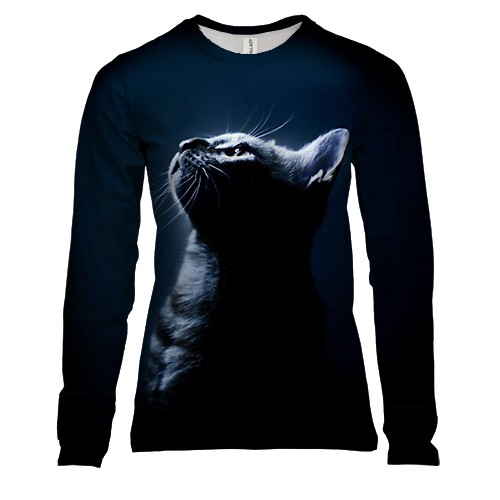 Женский 3D лонгслив с котом в свете