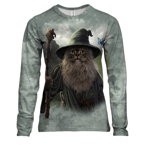 Женский 3D лонгслив Кот-Гэндальф (Catdalf)