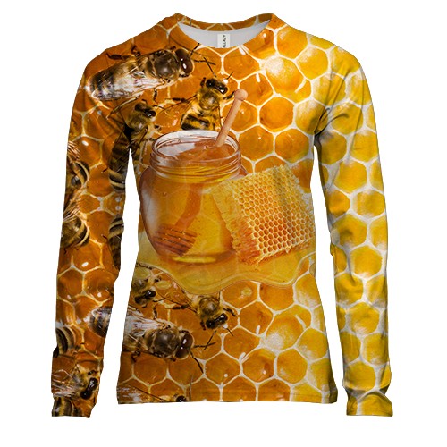 Женский 3D лонгслив с пчелами и медом (2)