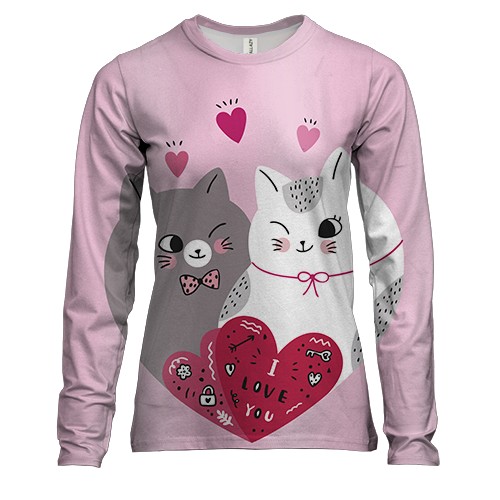 Жіночий 3D лонгслів з закоханим сірим і білим котом